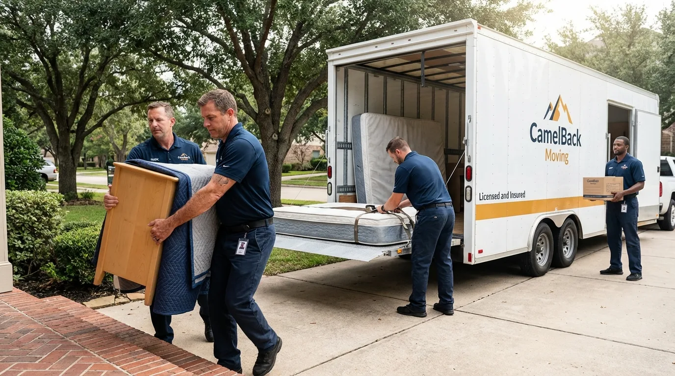 Crew loading residential truck for cross-state move from Maysville, NC