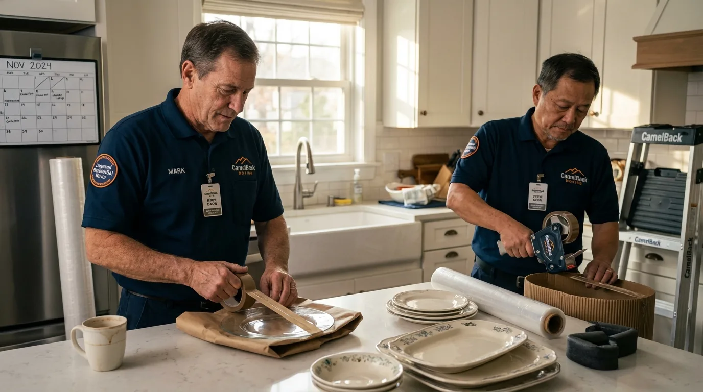 Professional crew packing kitchen dishware in Maysville, NC